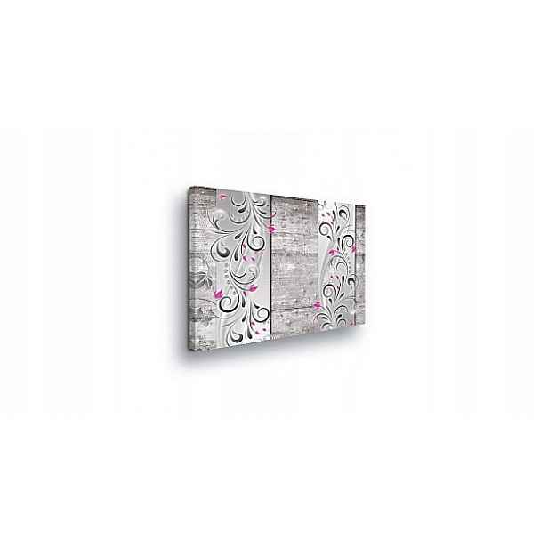 Obraz 80x60 Ornament stříbrný růžový šedý textura dřeva moderní
