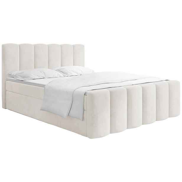WFL GROUP BOXSPRING POSTEL Serenity s Úložným Prostorem – Krémový Samet – 140x200 cm – Taštičková Matrace H4 a Pěnový Topper