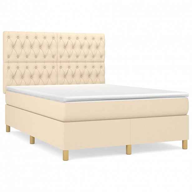 vidaXL Box spring postel s matrací krémová 140x190 cm textil