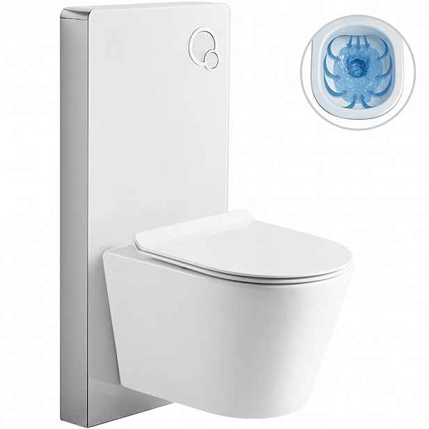Kompletní WC set Modul/Carlito - bílá lesklá - integrované WC tlačítko - pneumatický modul - 48,5x36,5 cm