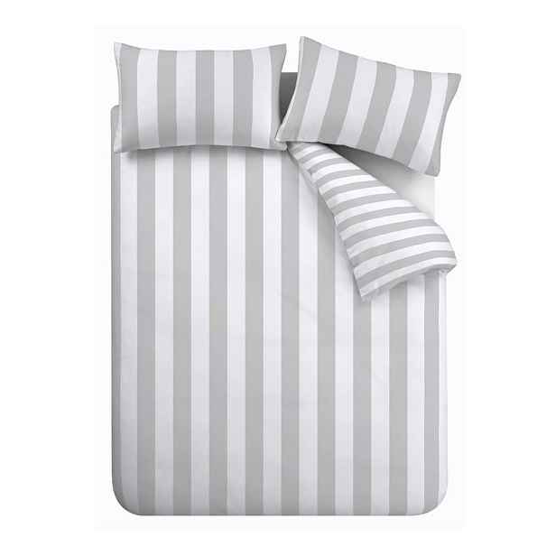 Prodloužené bílo-šedé povlečení na dvoulůžko 230x220 cm Cove Stripe – Catherine Lansfield