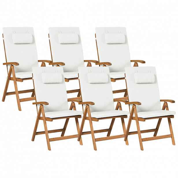 Beliani ZAHRADNÍ ŽIDLE sada 6 ks a Sedací polštář Akáciové dřevo Krémově bílá Java Premium
