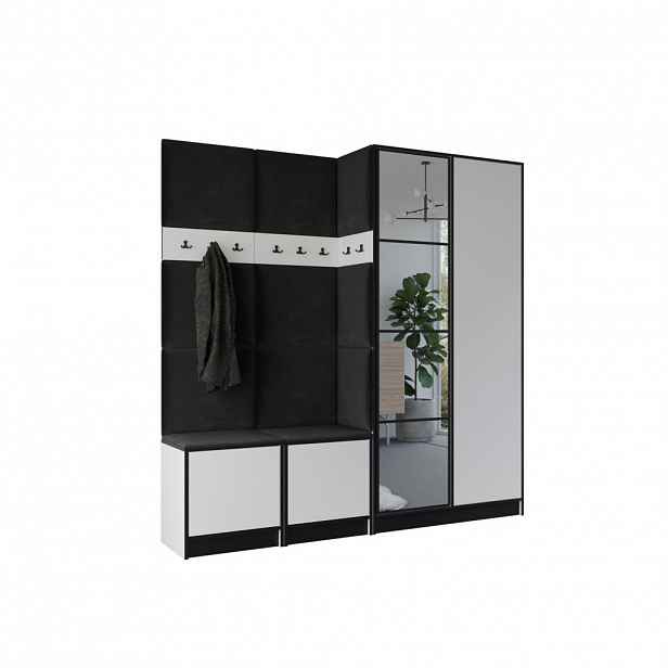 Kier Furniture ŠATNÍ SKŘÍŇ do předsíně EDEN 21 se zrcadlem - Bílá & Černá látka