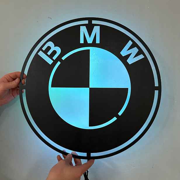 Logo Bmw Dřevěný 3D obraz Noční Lampa Led Dálkové ovládání Stojan Na Telefon