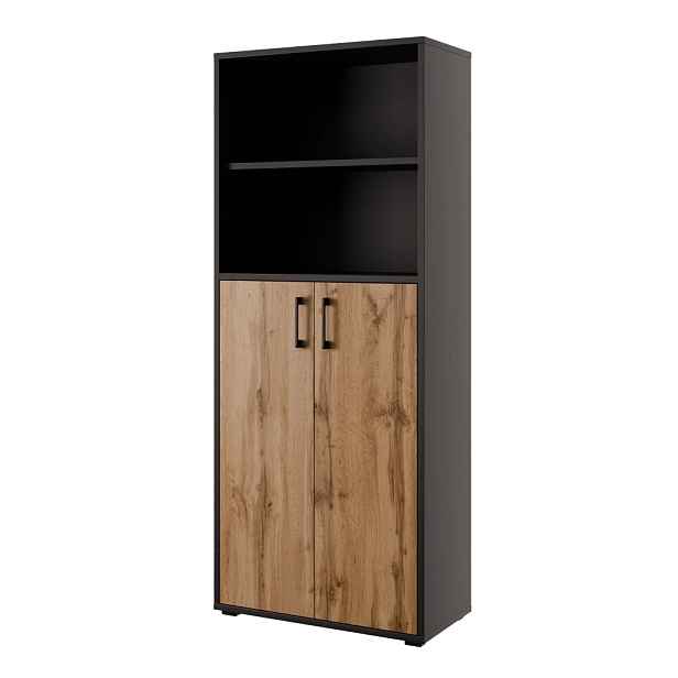 Regál vysoký NEJBY GIANNI PREMIUM s dvířky typ 1, korpus: antracit, dvířka: dub wotan