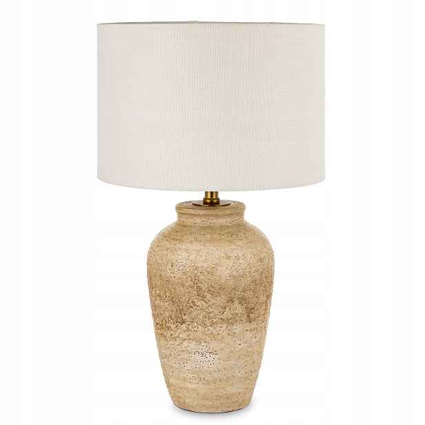Stolní Lampa Béžová 61 CM Cementová Základna Bílé Boho Stínidlo Do Obývacího Pokoje