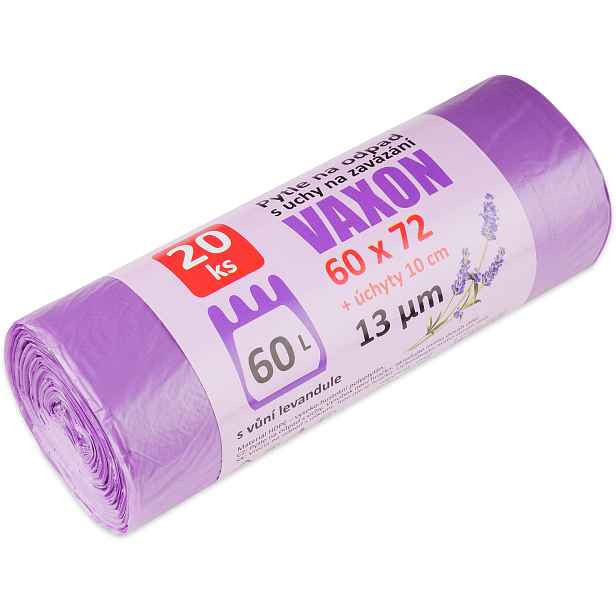 Pytle na odpadky Vaxon 60 l – 20 ks, 13 µm, vázací, fialové, vůně levandule 3400/1