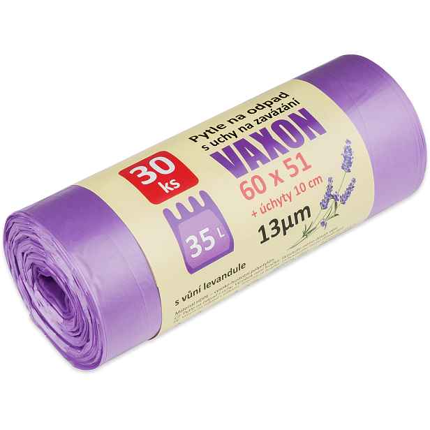 Pytle na odpadky Vaxon 35 l – 30 ks, 13 µm, vázací, fialové, vůně levandule 3400/1