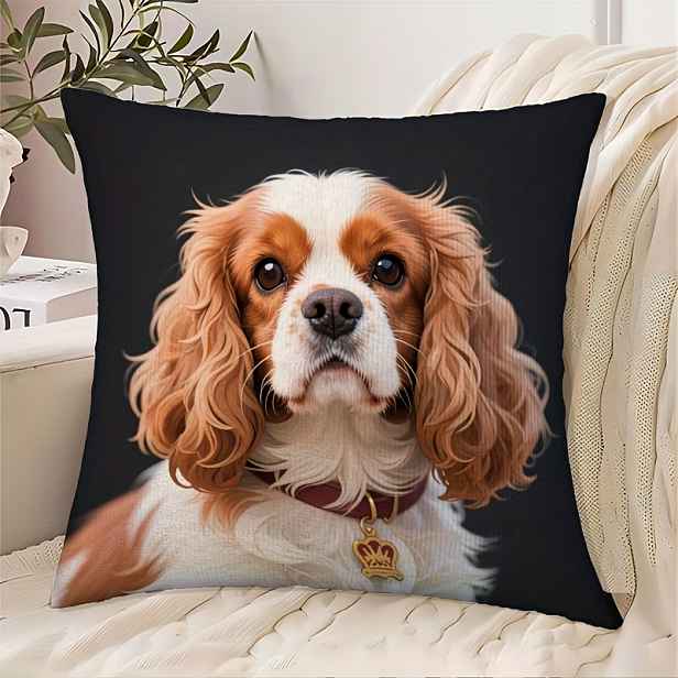 TEMU 1 Povlak na polštář King Charles Spaniel, Měkký polyesterový krátký plyš, Zapínání na zip, Pratelné v pračce, Vhodné pro pohovku/postel