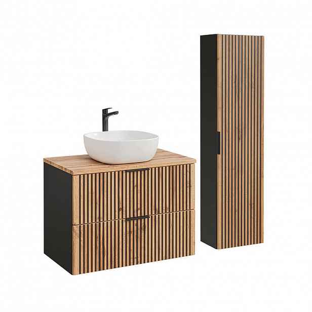 Petits-meubles KOUPELNOVÝ NÁBYTEK 80.6cm Gaia 2er-Set Dubové dřevo a černá barva