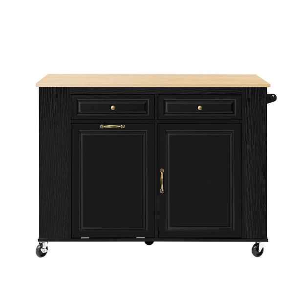 Modenvie KUCHYŇSKÝ ostrůvek z MDF, 120/40–70/92 cm, černý/přírodní, výklopná deska a zásuvky