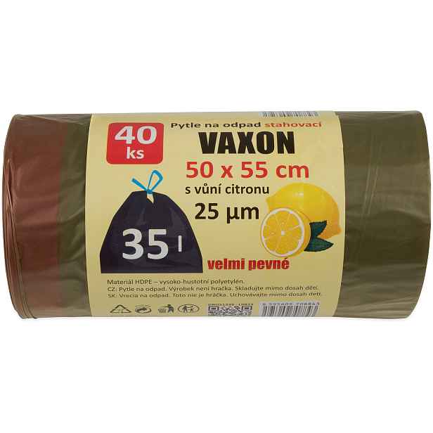 Pytle na odpadky Vaxon 35 l – 40 ks, 25 µm, zatahovací, khaki, vůně citronu 3400/1