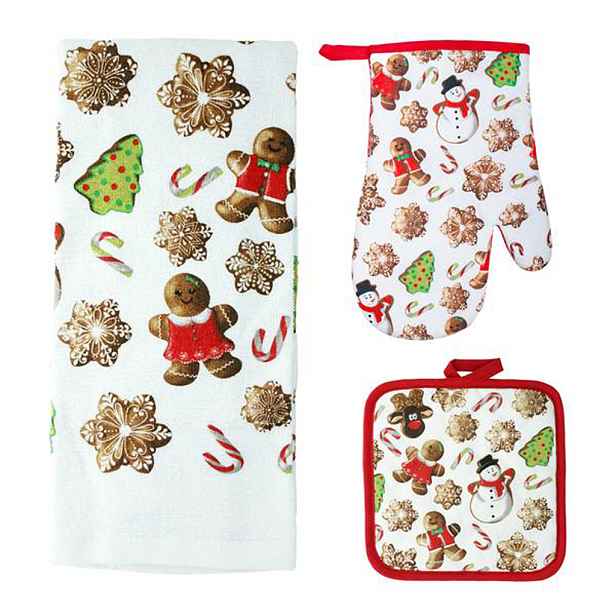 Kuchyňský set TORO perníčky - rukavice, chňapka, utěrka