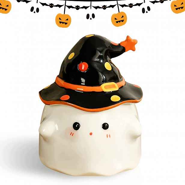 Keramický Hrnek 300 ML Duch Halloween S Víčkem Na Čajovou Kávu