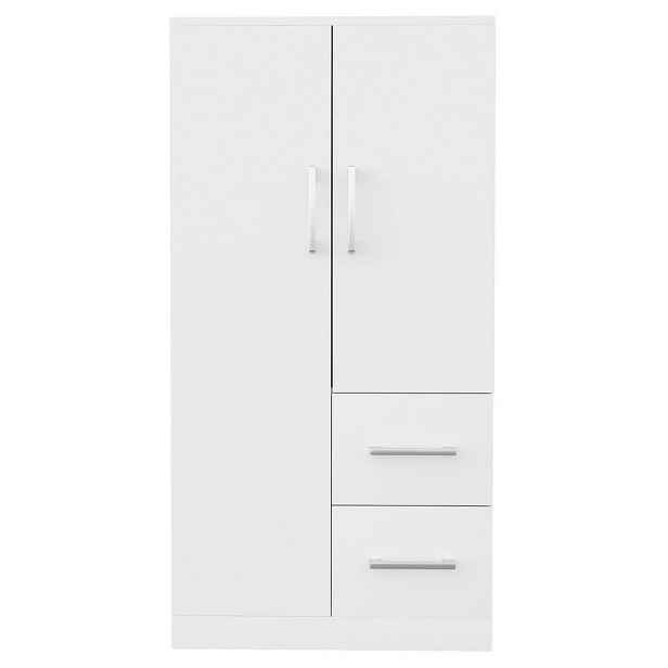 Redom DŘEVĚNÁ šatní skříň 70/40/135 cm se 2 dvířky a 2 zásuvkami, Bílá/přírodní