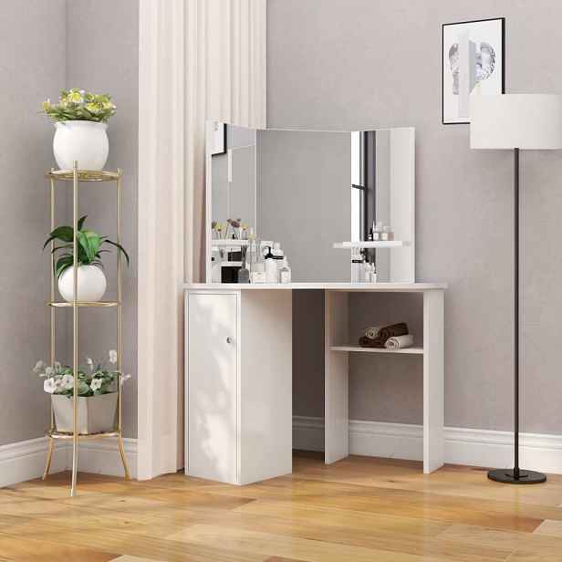 Rohový toaletní stolek bílá