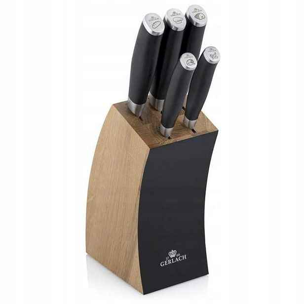 Sada 5 kuchyňských nožů Gerlach Deco Black dubový blok 991A