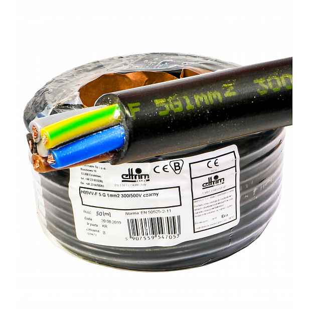 Měděný kabel Owy 5x1 mm Cu lanko černé 50 m