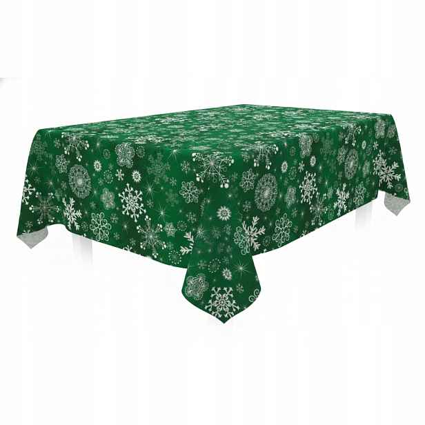 Vánoční Velurový ubrus 140x180 cm sametový velur zelený sněhové vločky hvězdy