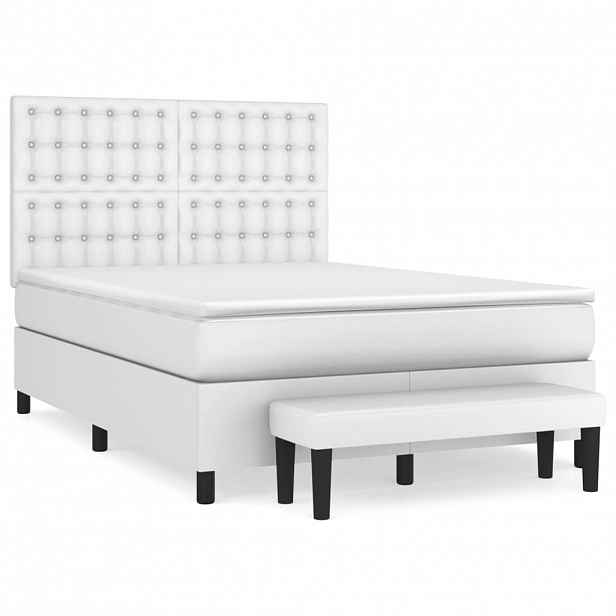 vidaXL Box spring postel s matrací bílá 140 x 190 cm umělá kůže