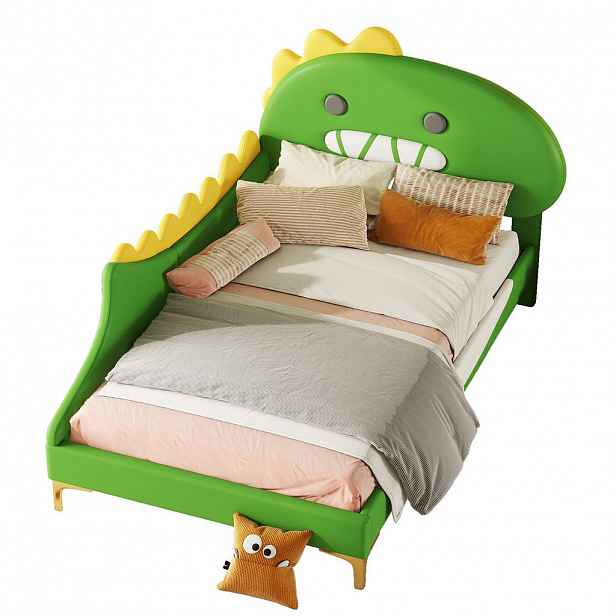 FLIEKS DĚTSKÁ POSTEL 90x200 Zelená Dinosaurus PU