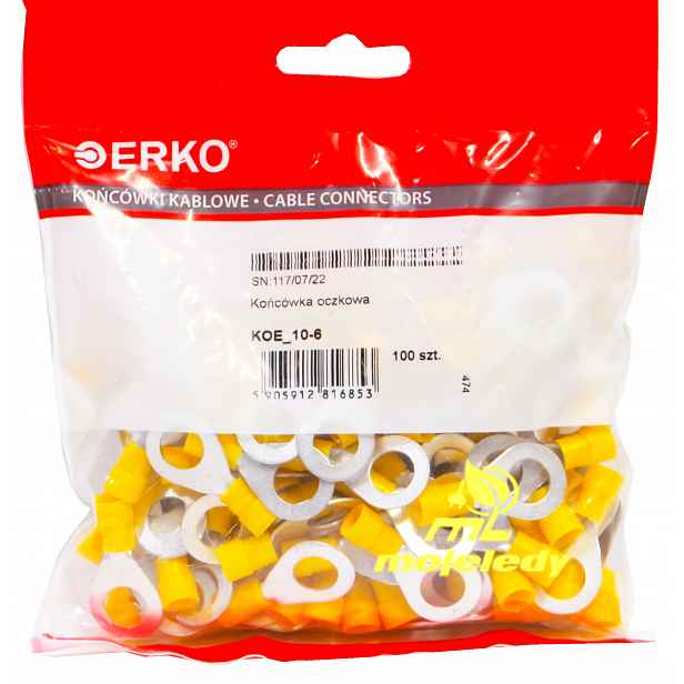 Izolovaná očková koncovka Koe 6 10 Erko 100 Ks 6mm M10