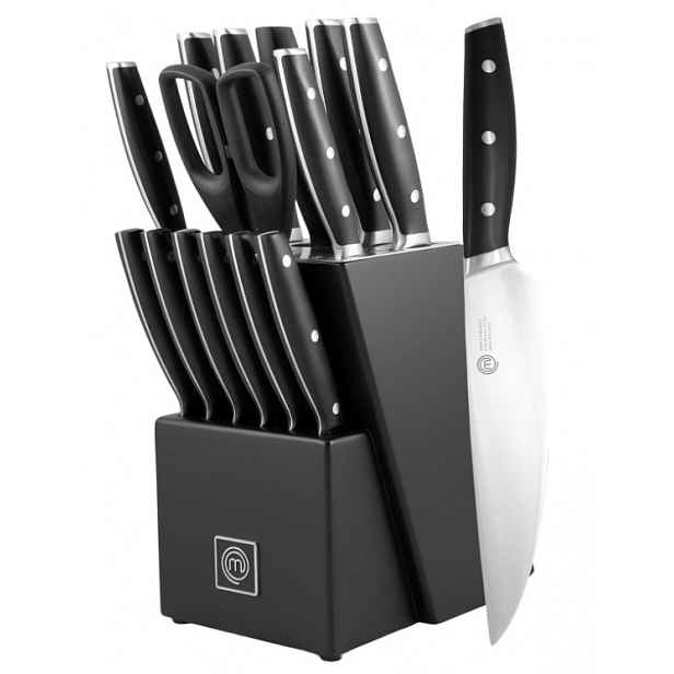 Masterchef Sada nožů v bloku 15 ks Kované ostré Nože Santoku Steaků