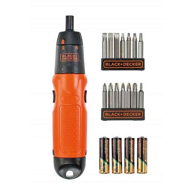 BLACK+DECKER - 6V AKU šroubovák, s příslušenstvím, 4x AA baterie A7073-XJ