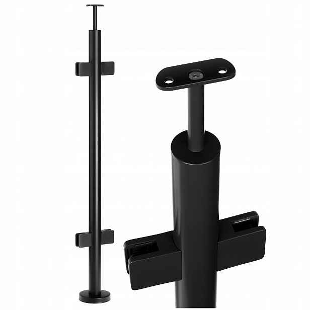Sloupek skleněného zábradlí 110 cm kulatý fi 42 Průchozí černý Loft