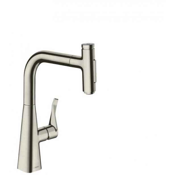 Dřezová baterie Hansgrohe Metris s vytahovací sprškou, 2 proudy vzhled nerezu 73817800