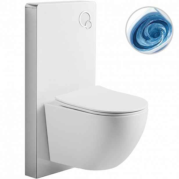 Kompletní WC set Modul/Cesso - bílá lesklá - integrované WC tlačítko - pneumatický modul - 49x36 cm - 979845