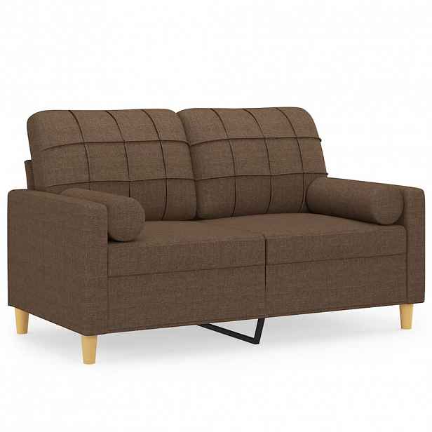 vidaXL 2místná pohovka s polštáři hnědá 120 cm textil