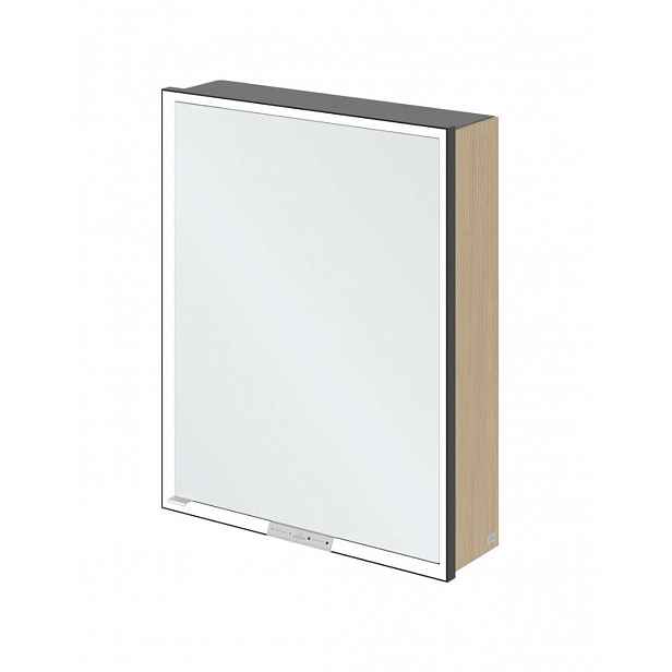 Villeroy & Boch My View+ - Zrcadlová skříňka s LED osvětlením 60x75x17 cm, 1 dvířka, panty vpravo, Nordic Oak/matná černá B4816RVJ