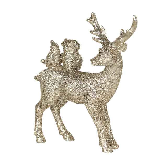 Zlatá dekorace Jelen se zvířátky - 11*4*13 cm Clayre & Eef