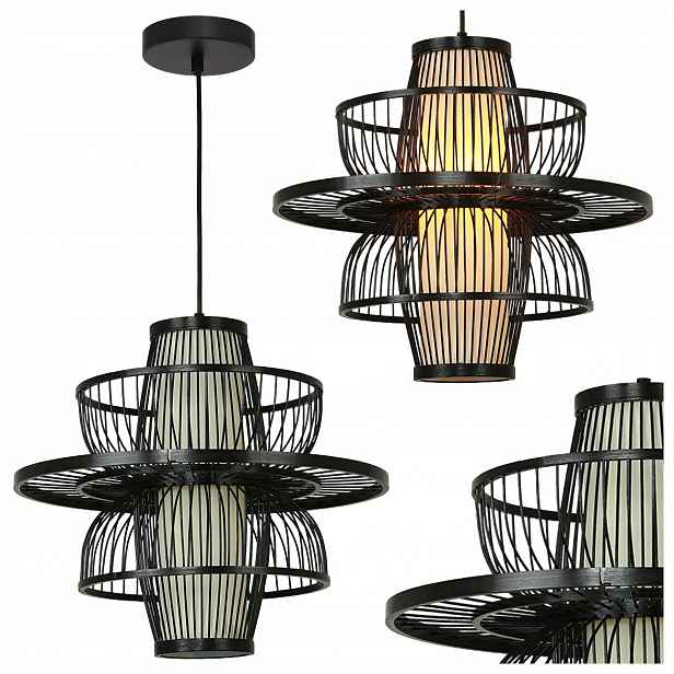 Ratanová Závěsná Lampa Astra Černá 1XE27 Nástěnná Lampa Stylová 142,5 CM
