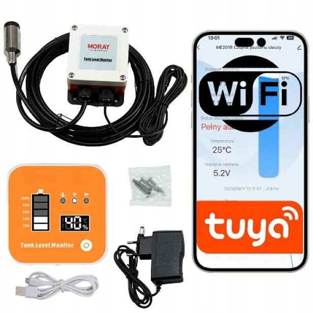 Snímač hladiny kapaliny 5 m s hydrostatickou sondou RF433 Tuya WiFi LCD brána