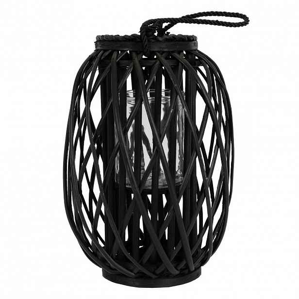 ECD-Germany LATERNA Ried 40x26 cm černá s uchem a skleněnou vložkou
