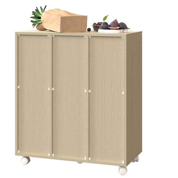 Modfu SKŘÍŇKA na třídění odpadu z MDF 69,3x35x80 cm bílá na kolečkách se 3 přihrádkami a dvířky 180°