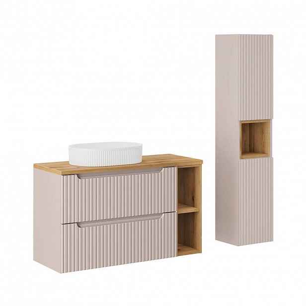 Petits-meubles KOUPELNOVÝ NÁBYTEK 100.4cm Riva 2er-Set Kašmír a dřevo