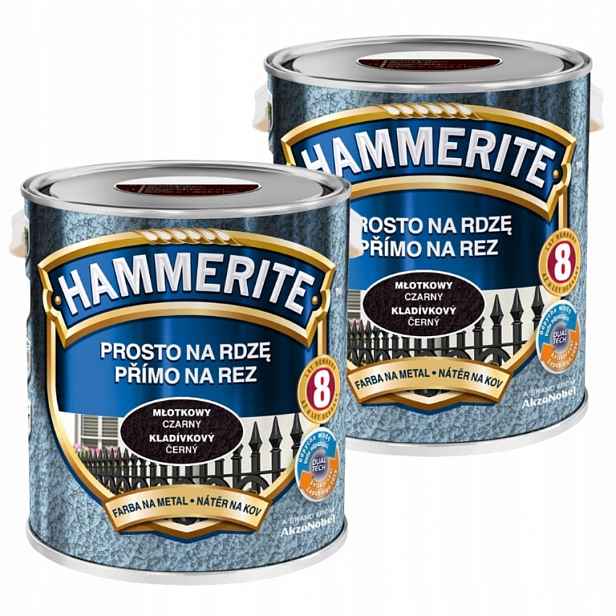 Hammerite Barva Na Kov 5L Přímo Na Rez Kladívková Černá Set 2x2,5L