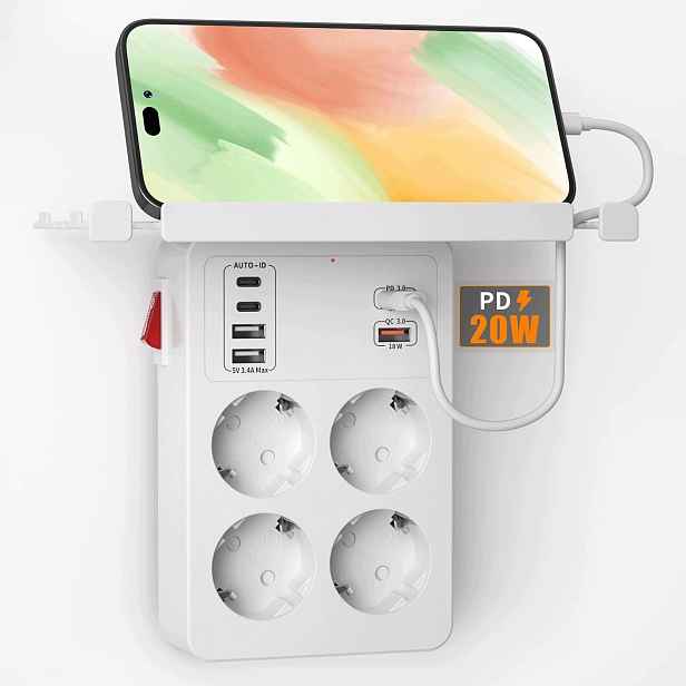 Kostka Rozbočka Nástěnná zásuvka 4 Ac 6 Usb Pd 20W Qc Police Aonoka