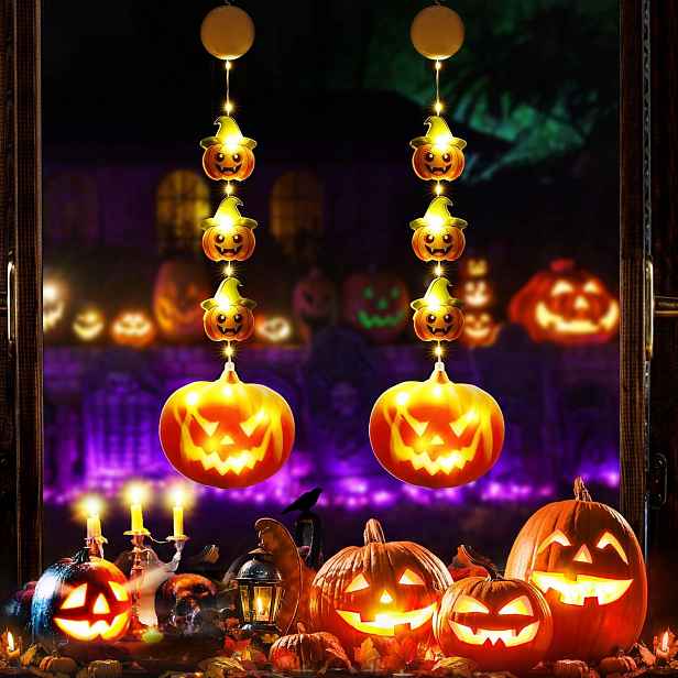 Okenní Světla Led Dýně Halloween 2 Ks Dekorace Na Baterie S Přísavkou