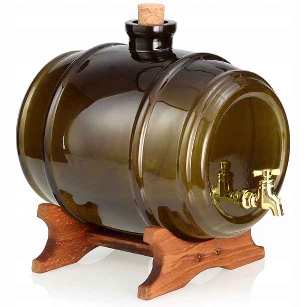 Skleněný sud, antál s kohoutkem na bimber víno 4L Olivový