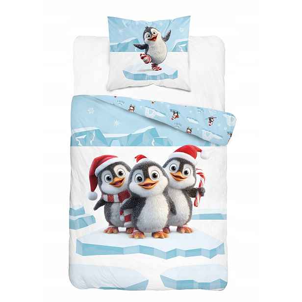 Povlečení Vánoční 140x200 Tučňáci Vánoční Merry Christmas