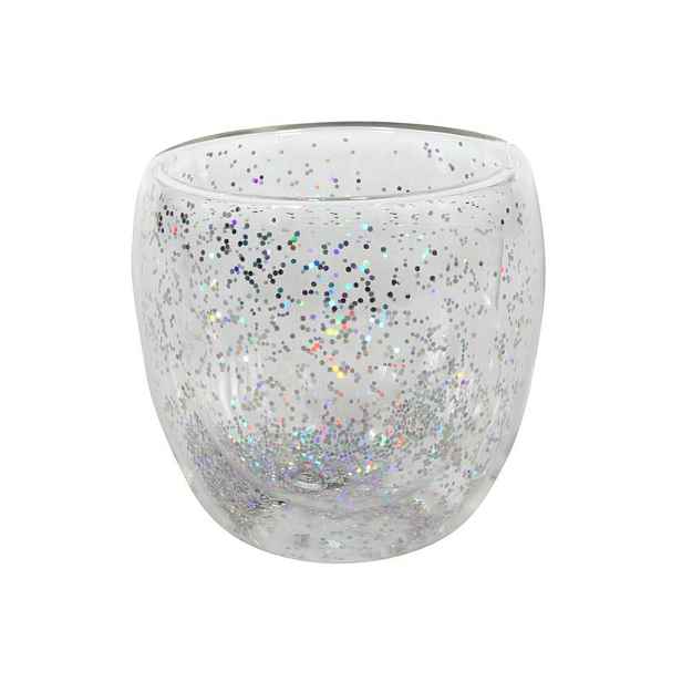HIT Sklenice s dvojitým sklem 250ml stříbrné konfety