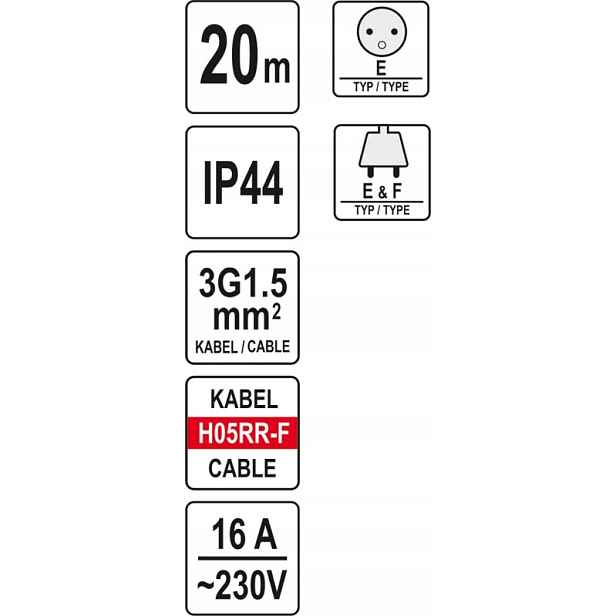 Prodlužovací Kabel Bubnový 20 M 3X1,5 MM2
