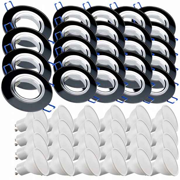 24x Černá Skleněná Stropní Lampa Kulatá Objímka Led Žárovky 10W