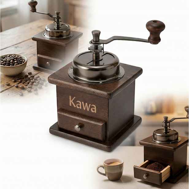 Klasický Ruční Mlýnek Na Kávu Retro S Zásuvkou S Nastavitelným Gravírováním „káva“