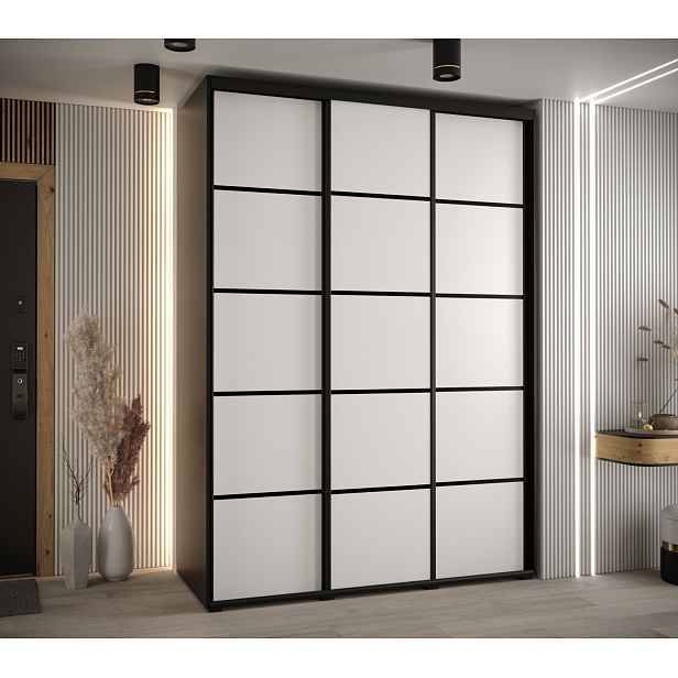 Šatní skříň YVONA 4 - 170/60 cm, černá / bílá / černá