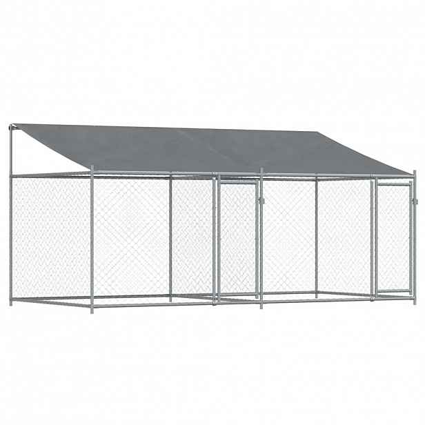 vidaXL Klec pro psy se střechou a dvířky šedá 4x2x2 m pozinkovaná ocel